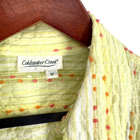 Coldwater Creek Medium Light Green/Yellow Artsy Summer Zip Blouse Shirt Top - Picture 2 of 7